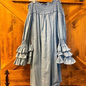 Denim off the shoulder ruffle sleeve dress
